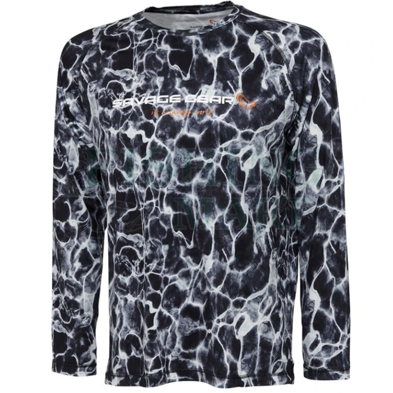 Savage Gear Night UV Long Sleeve T-Shirt Black Waterprint