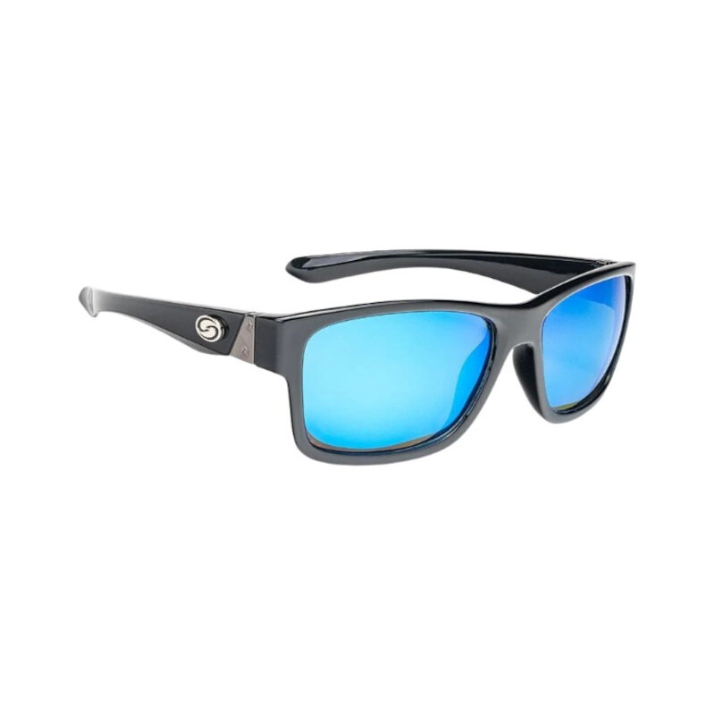 STRIKE KING Pro Sunglasses Shiny Black Frame White Blue Mirror Gray Base Lens